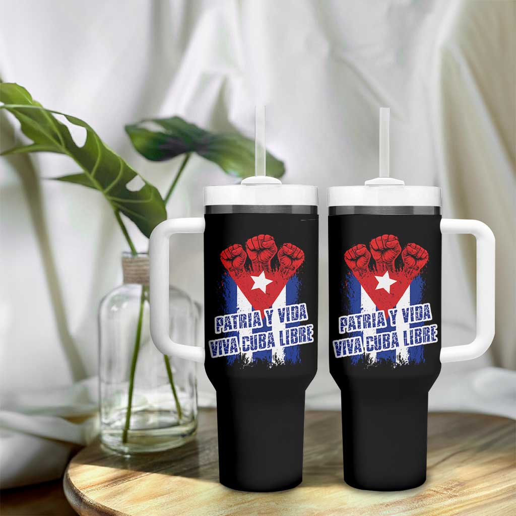 Patria y Vida Cuba Libre Tumbler With Handle Cuba Flag Fist Freedom Movement