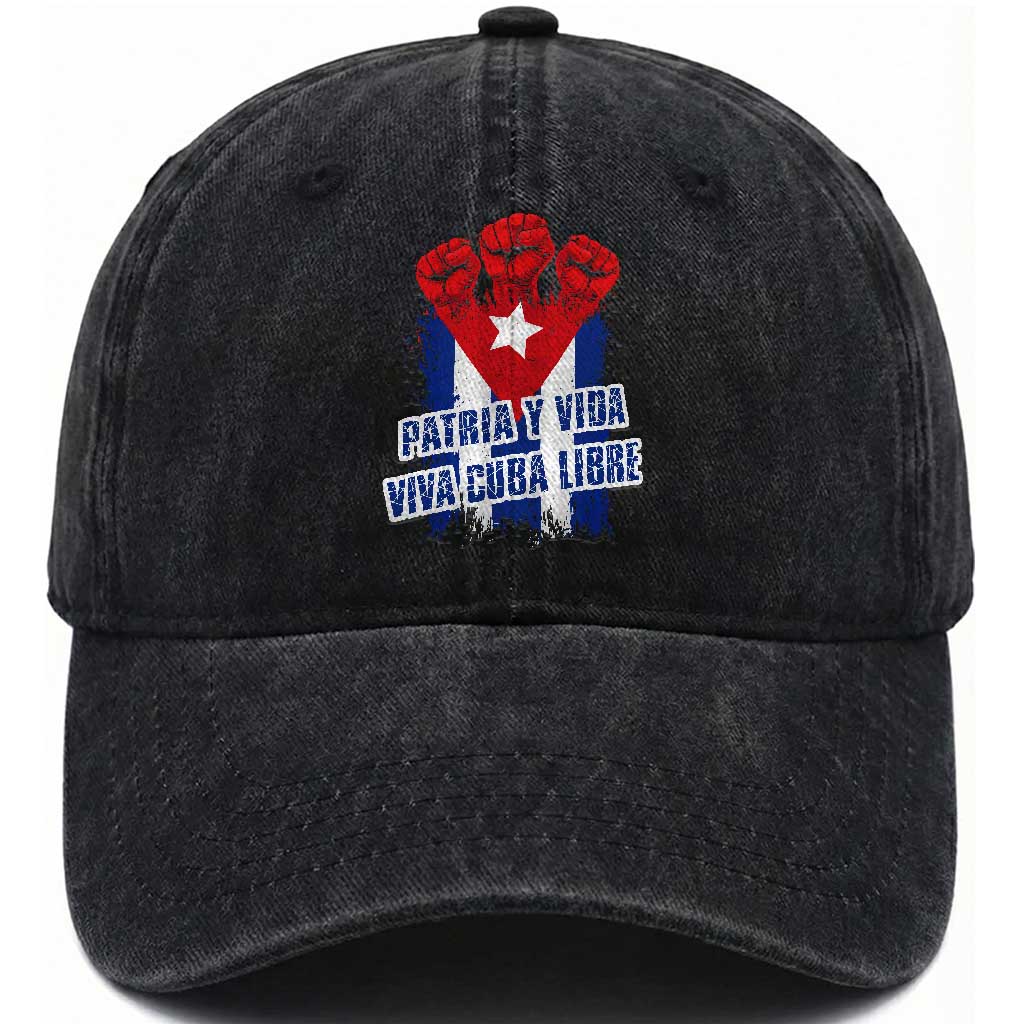 Patria y Vida Cuba Libre Washed Cotton Baseball Cap Cuba Flag Fist Freedom Movement