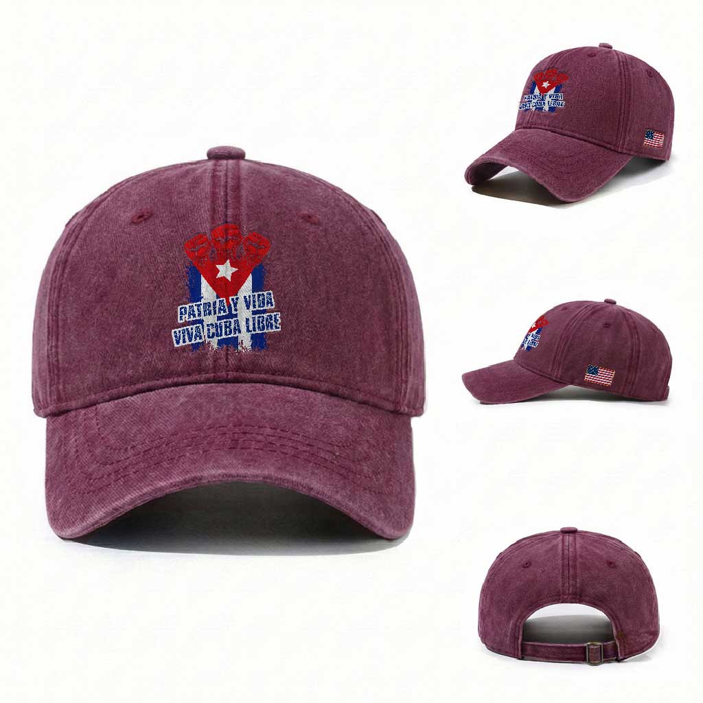 Patria y Vida Cuba Libre Washed Cotton Baseball Cap Cuba Flag Fist Freedom Movement