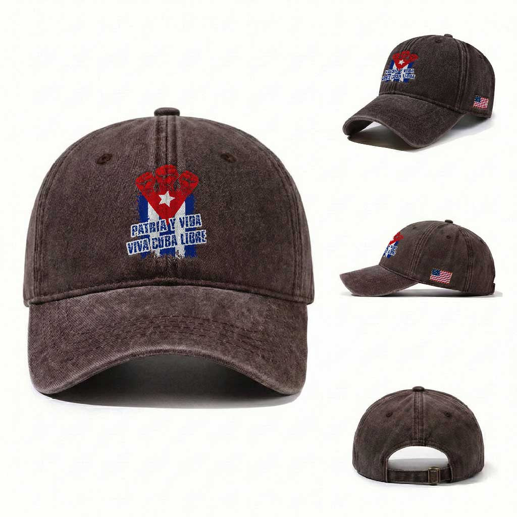 Patria y Vida Cuba Libre Washed Cotton Baseball Cap Cuba Flag Fist Freedom Movement