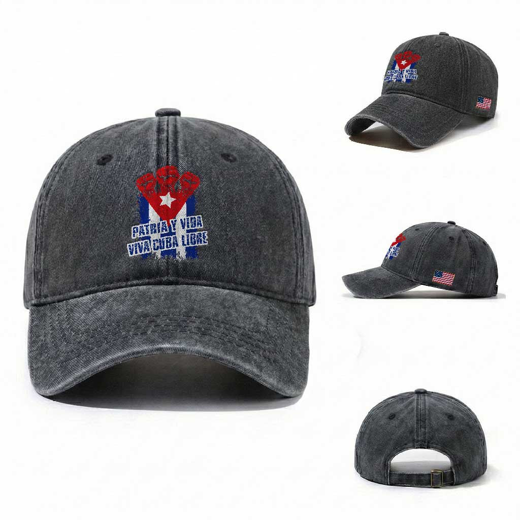 Patria y Vida Cuba Libre Washed Cotton Baseball Cap Cuba Flag Fist Freedom Movement
