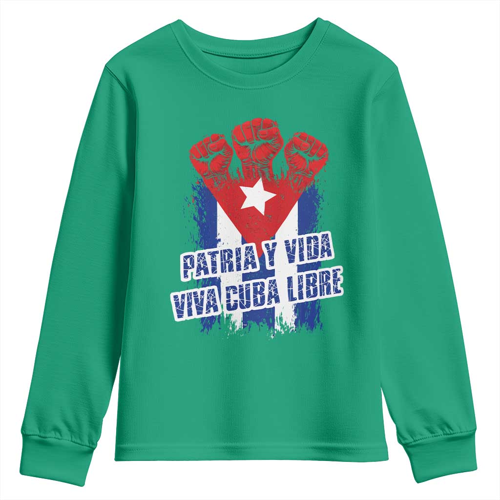 Patria y Vida Cuba Libre Youth Sweatshirt Cuba Flag Fist Freedom Movement