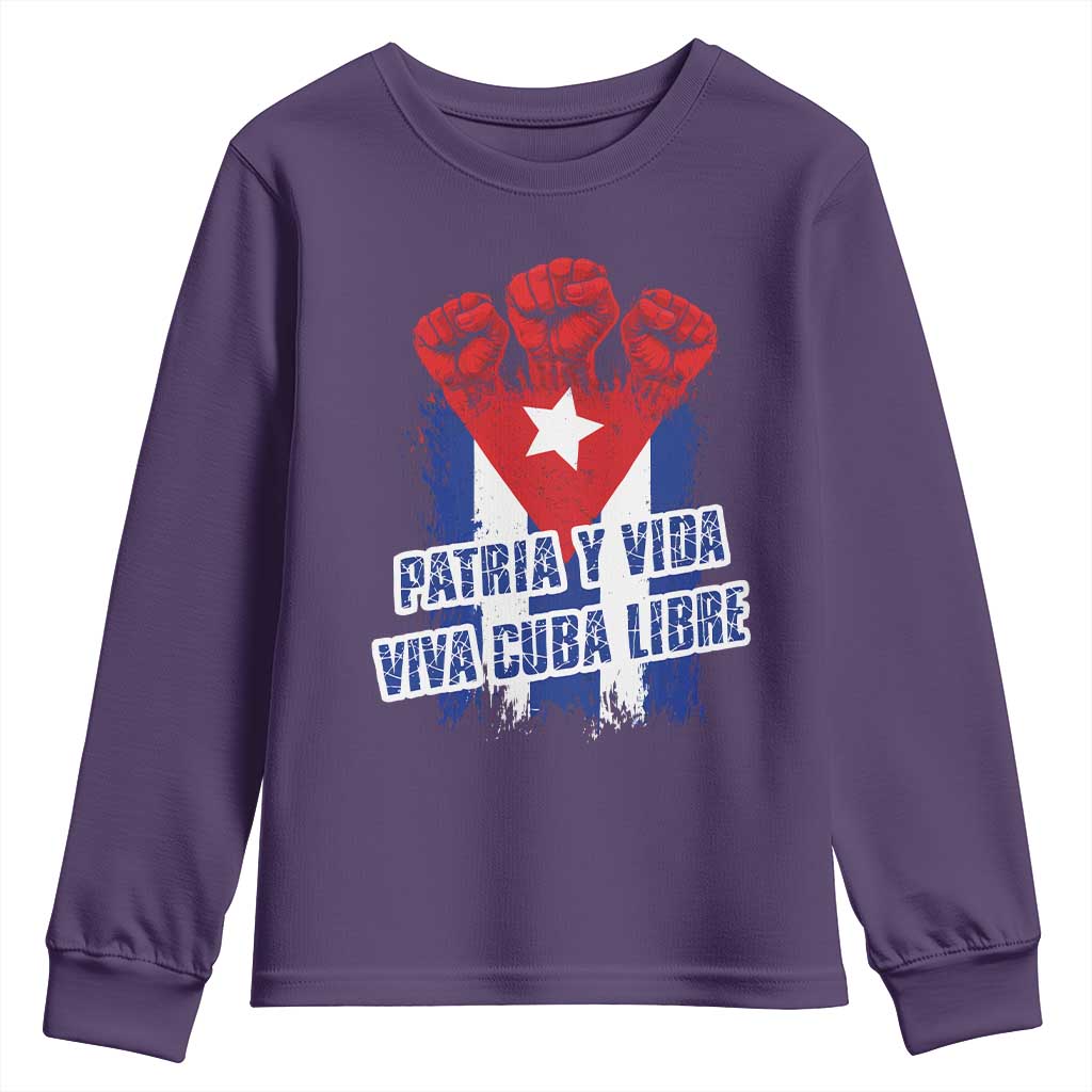 Patria y Vida Cuba Libre Youth Sweatshirt Cuba Flag Fist Freedom Movement