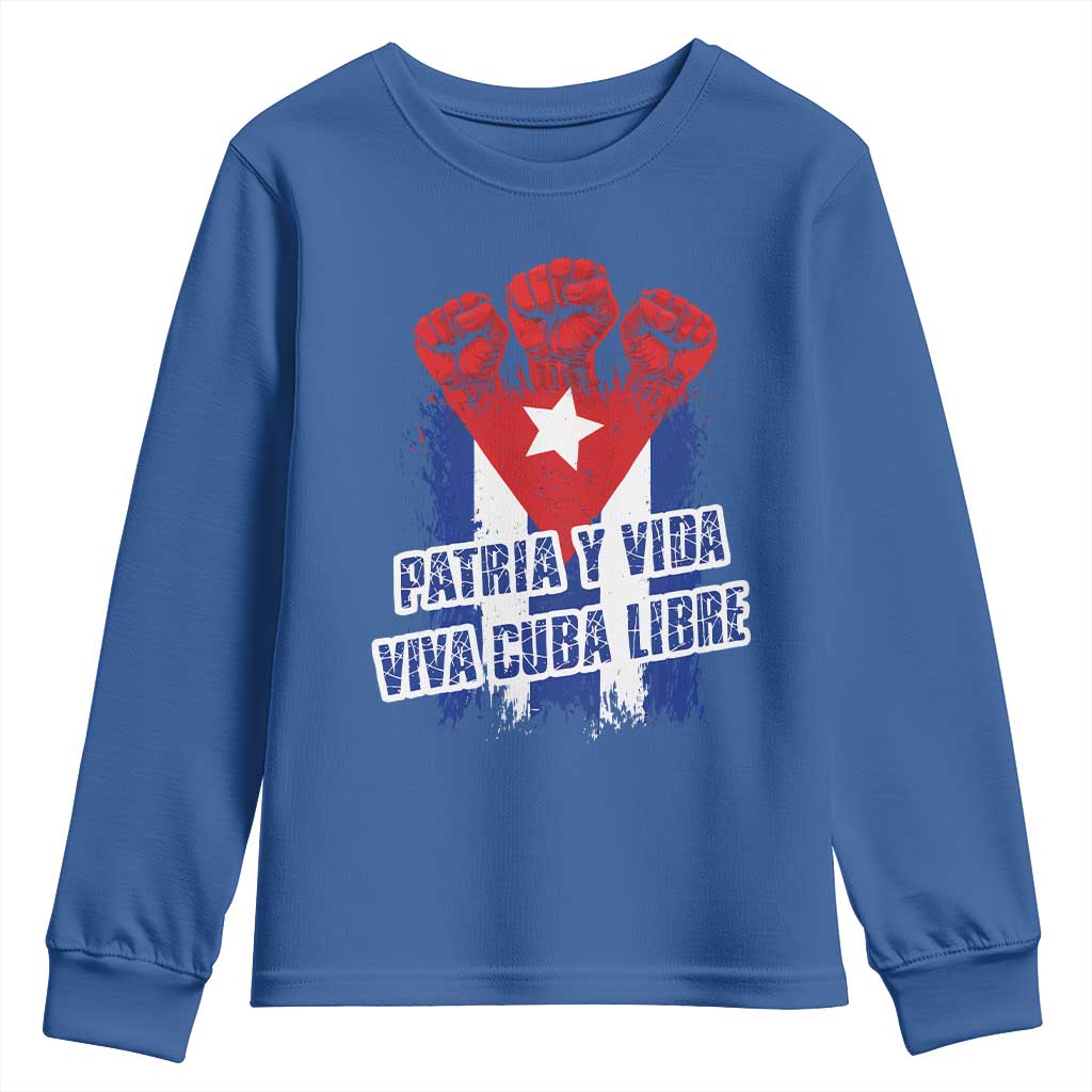 Patria y Vida Cuba Libre Youth Sweatshirt Cuba Flag Fist Freedom Movement