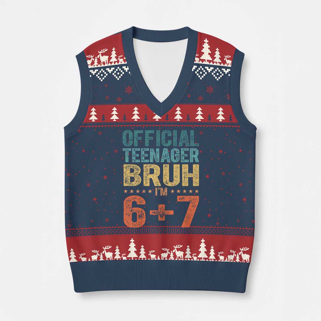 13th Birthday 67 Meme V-Neck Knit Sweater Vest Official Teenager Bruh I Am Six Seven Retro 13 Years Old