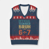 13th Birthday 67 Meme V-Neck Knit Sweater Vest Official Teenager Bruh I Am Six Seven Retro 13 Years Old