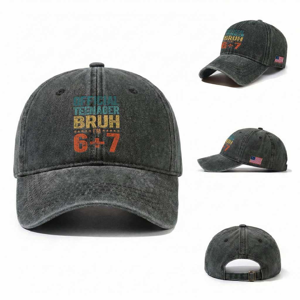 13th Birthday 67 Meme Washed Cotton Baseball Cap Official Teenager Bruh I Am Six Seven Retro 13 Years Old
