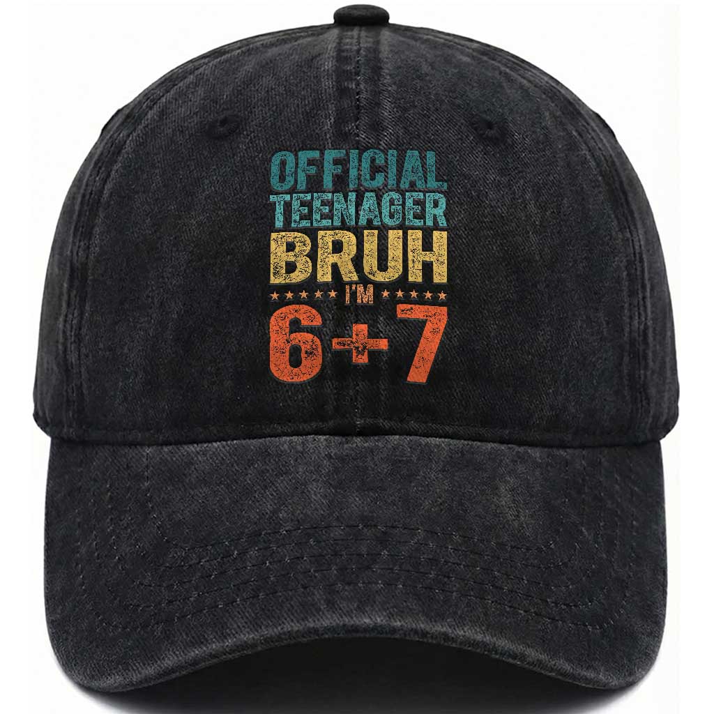 13th Birthday 67 Meme Washed Cotton Baseball Cap Official Teenager Bruh I Am Six Seven Retro 13 Years Old