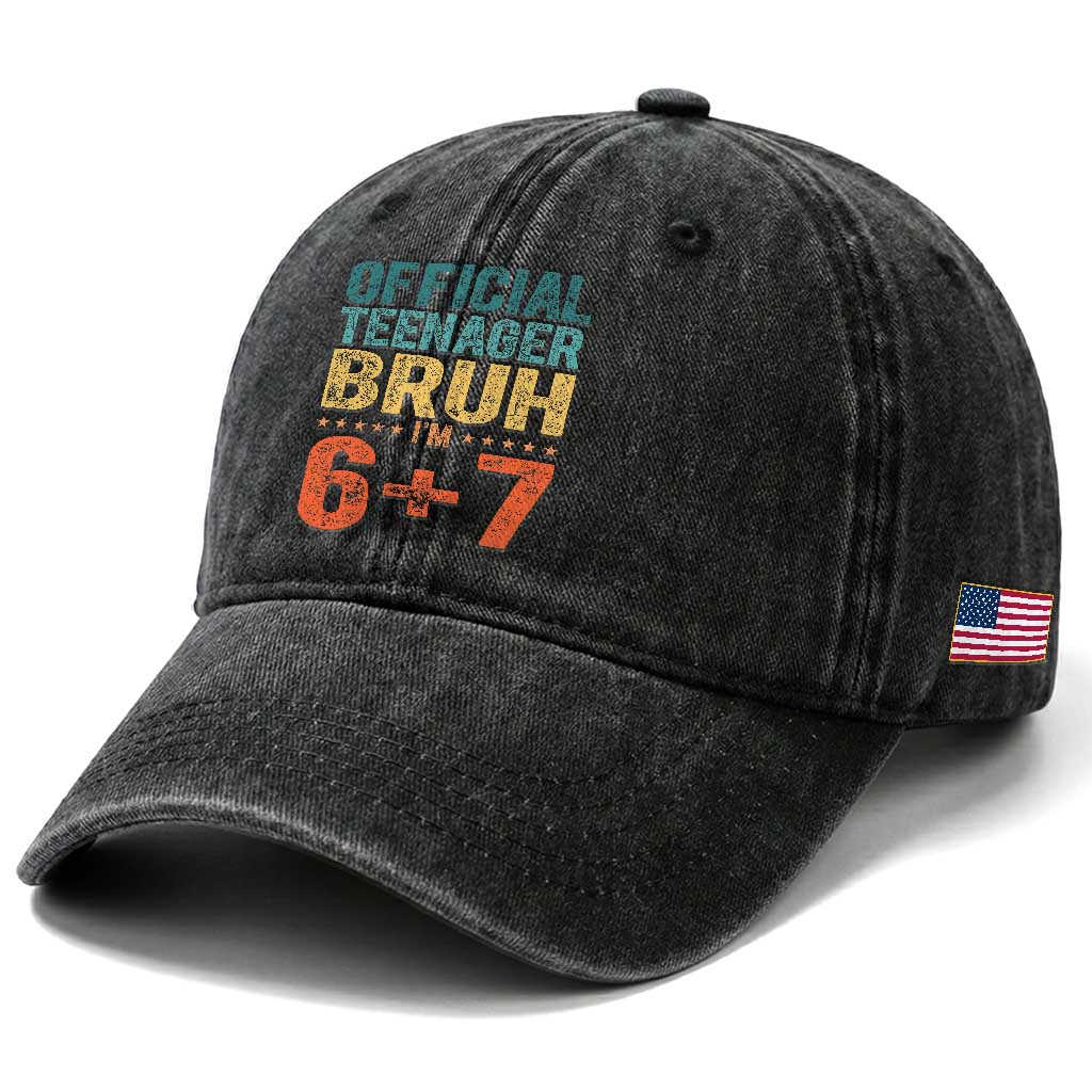 13th Birthday 67 Meme Washed Cotton Baseball Cap Official Teenager Bruh I Am Six Seven Retro 13 Years Old