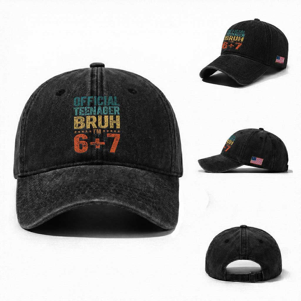 13th Birthday 67 Meme Washed Cotton Baseball Cap Official Teenager Bruh I Am Six Seven Retro 13 Years Old
