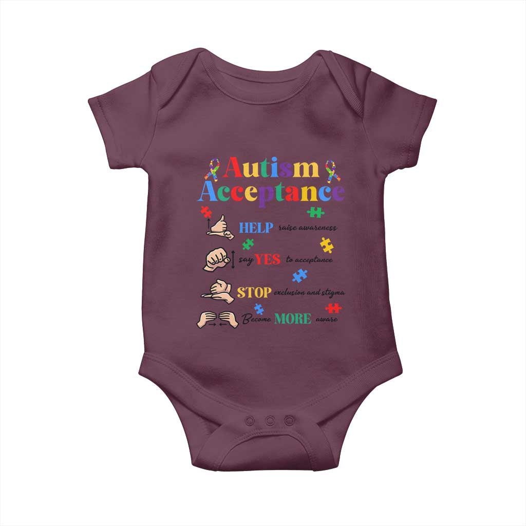 Autism Awareness Acceptance Hand Sign Language SPED Teacher Baby Onesie