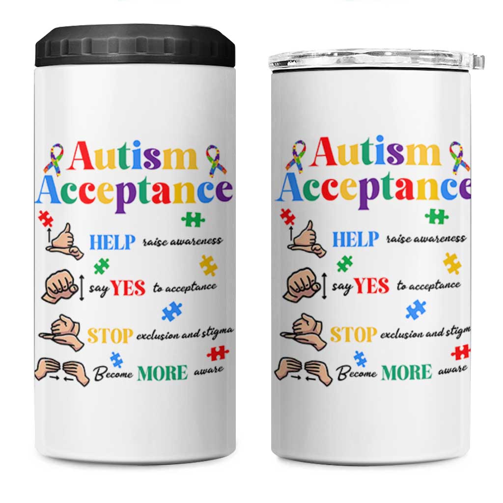 Autism Awareness Acceptance Hand Sign Language SPED Teacher 4 in 1 Can Cooler Tumbler