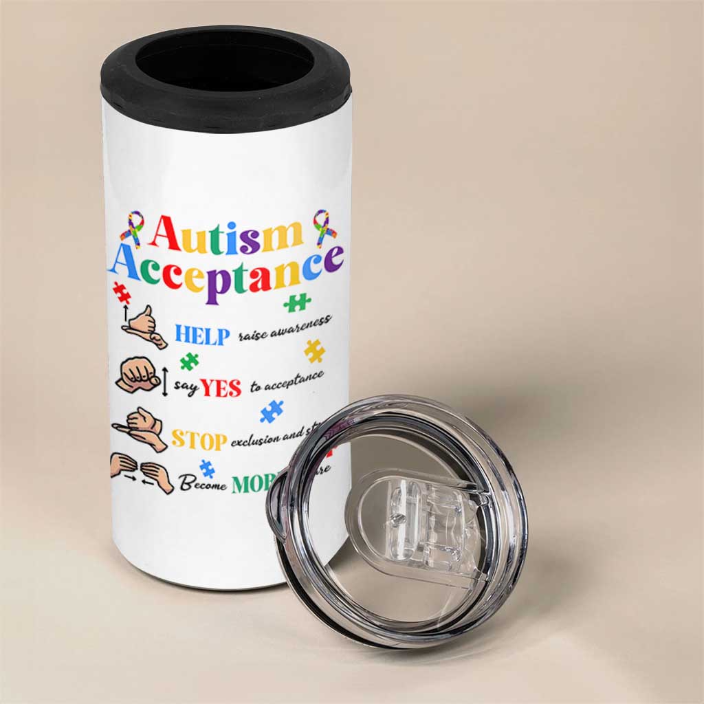 Autism Awareness Acceptance Hand Sign Language SPED Teacher 4 in 1 Can Cooler Tumbler