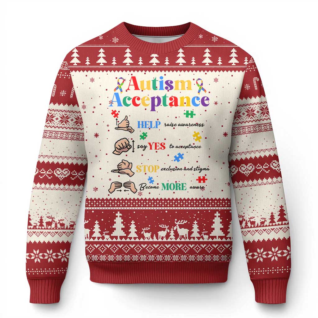 Autism Awareness Acceptance Hand Sign Language SPED Teacher Ugly Christmas Sweater