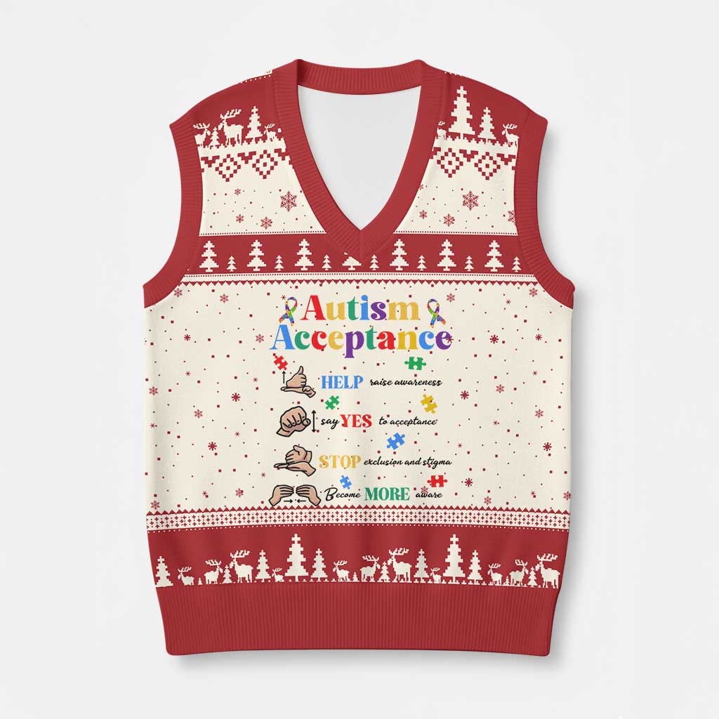 Autism Awareness Acceptance Hand Sign Language SPED Teacher V-Neck Knit Sweater Vest
