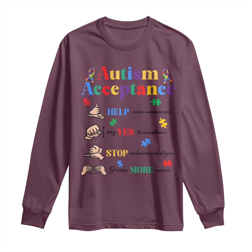 Autism Awareness Acceptance Hand Sign Language SPED Teacher Long Sleeve Shirt