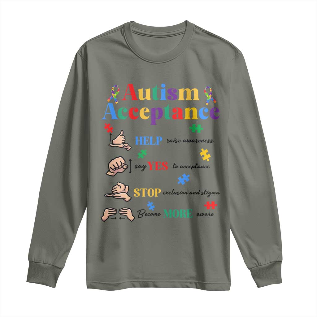 Autism Awareness Acceptance Hand Sign Language SPED Teacher Long Sleeve Shirt