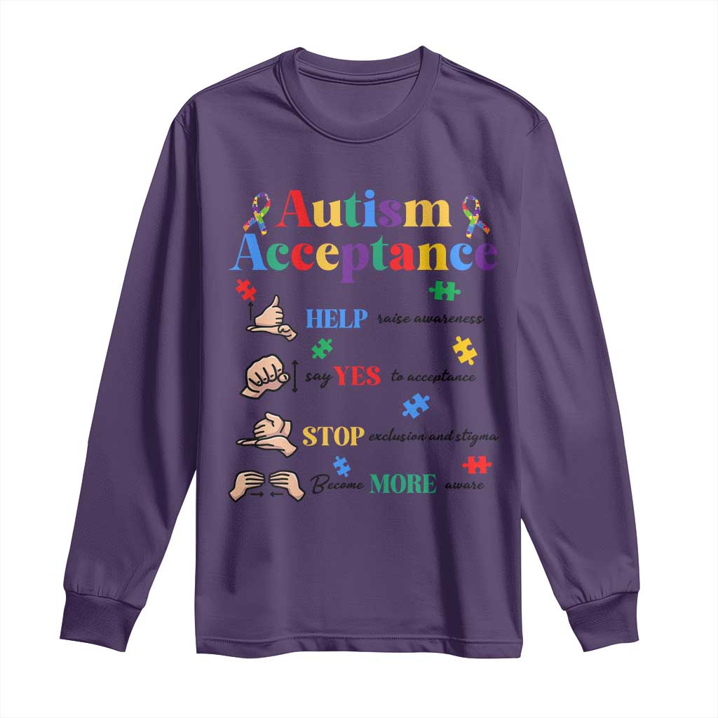 Autism Awareness Acceptance Hand Sign Language SPED Teacher Long Sleeve Shirt