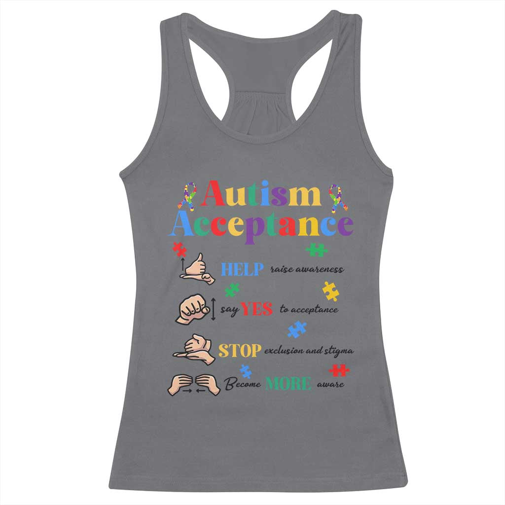 Autism Awareness Acceptance Hand Sign Language SPED Teacher Racerback Tank Top