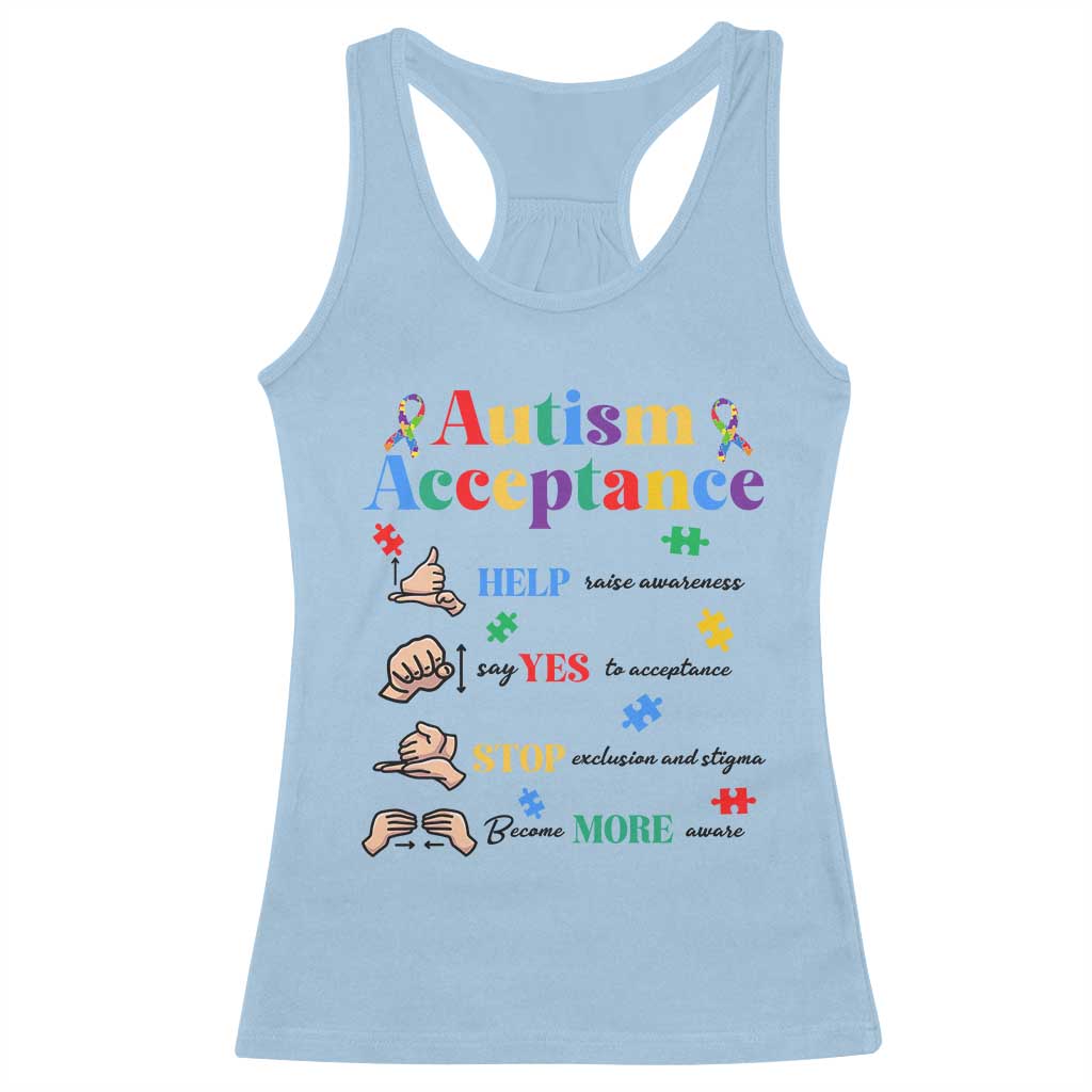 Autism Awareness Acceptance Hand Sign Language SPED Teacher Racerback Tank Top