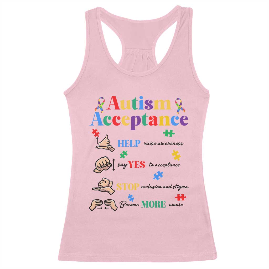 Autism Awareness Acceptance Hand Sign Language SPED Teacher Racerback Tank Top