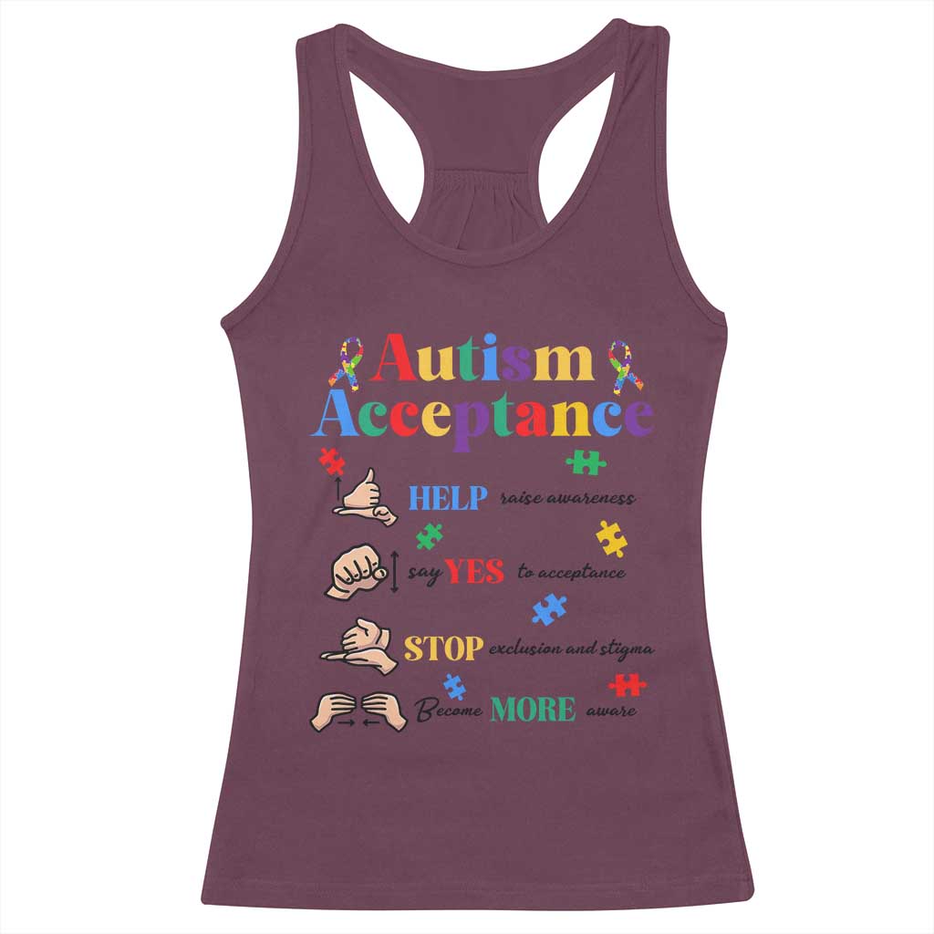 Autism Awareness Acceptance Hand Sign Language SPED Teacher Racerback Tank Top