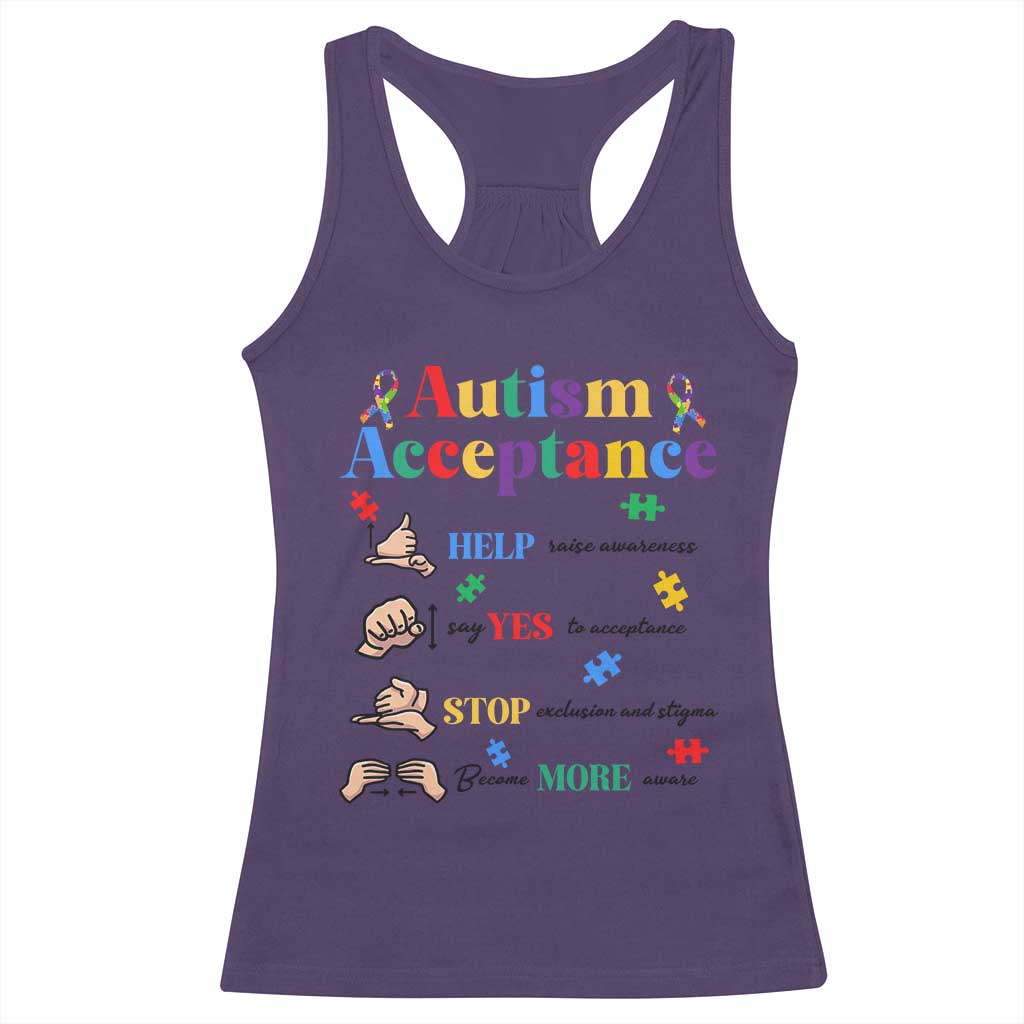 Autism Awareness Acceptance Hand Sign Language SPED Teacher Racerback Tank Top