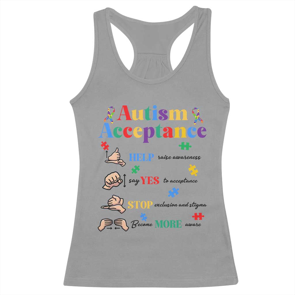 Autism Awareness Acceptance Hand Sign Language SPED Teacher Racerback Tank Top
