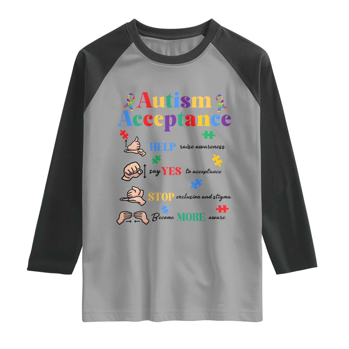 Autism Awareness Acceptance Hand Sign Language SPED Teacher Raglan Shirt