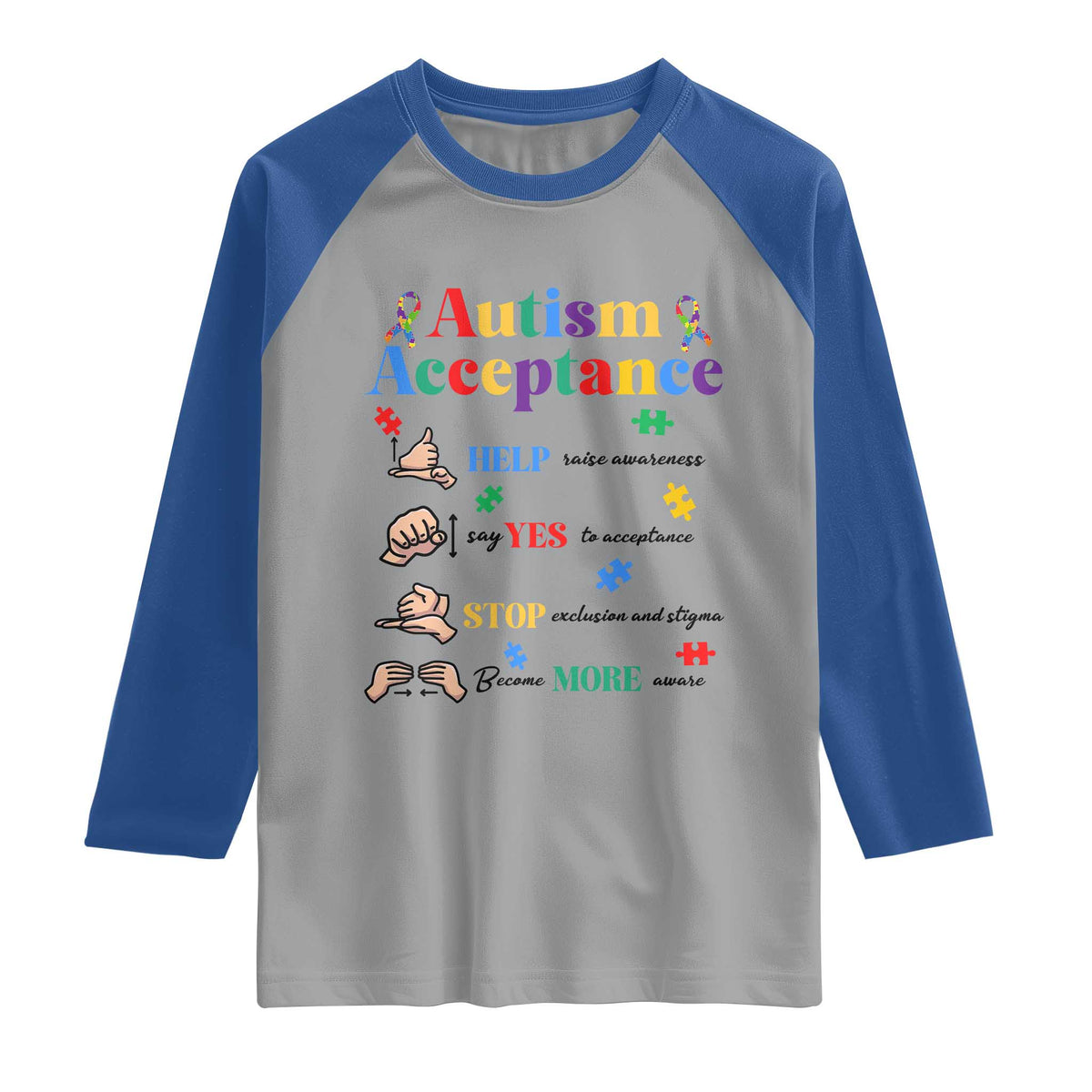 Autism Awareness Acceptance Hand Sign Language SPED Teacher Raglan Shirt