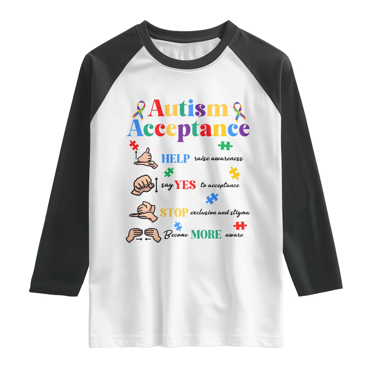 Autism Awareness Acceptance Hand Sign Language SPED Teacher Raglan Shirt