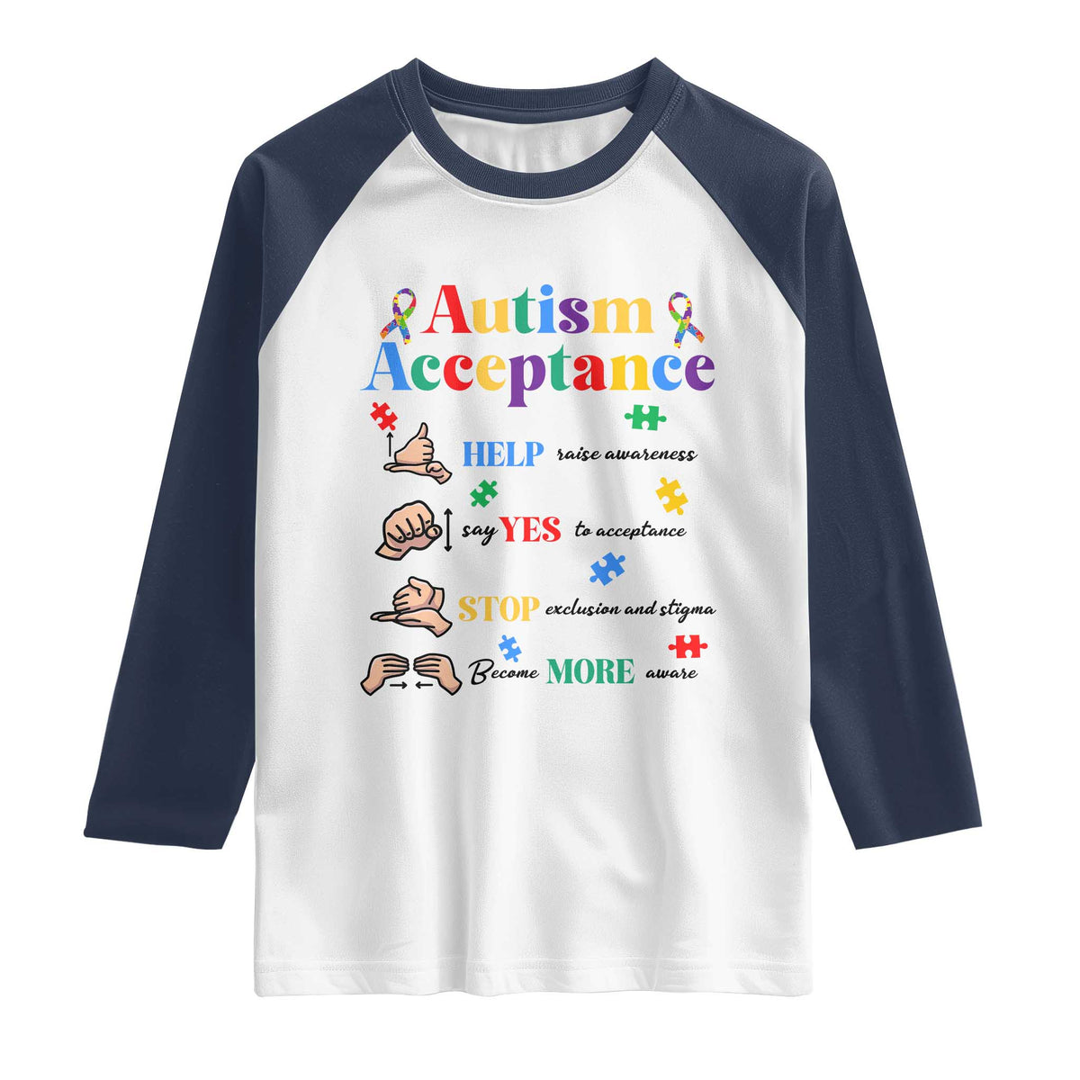 Autism Awareness Acceptance Hand Sign Language SPED Teacher Raglan Shirt