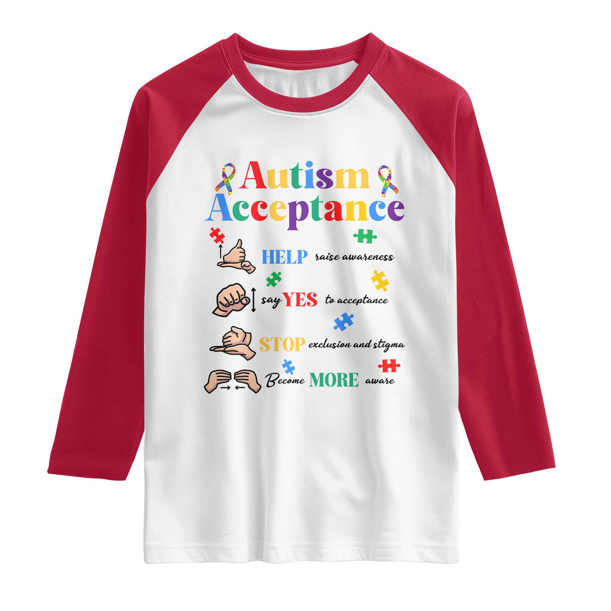 Autism Awareness Acceptance Hand Sign Language SPED Teacher Raglan Shirt