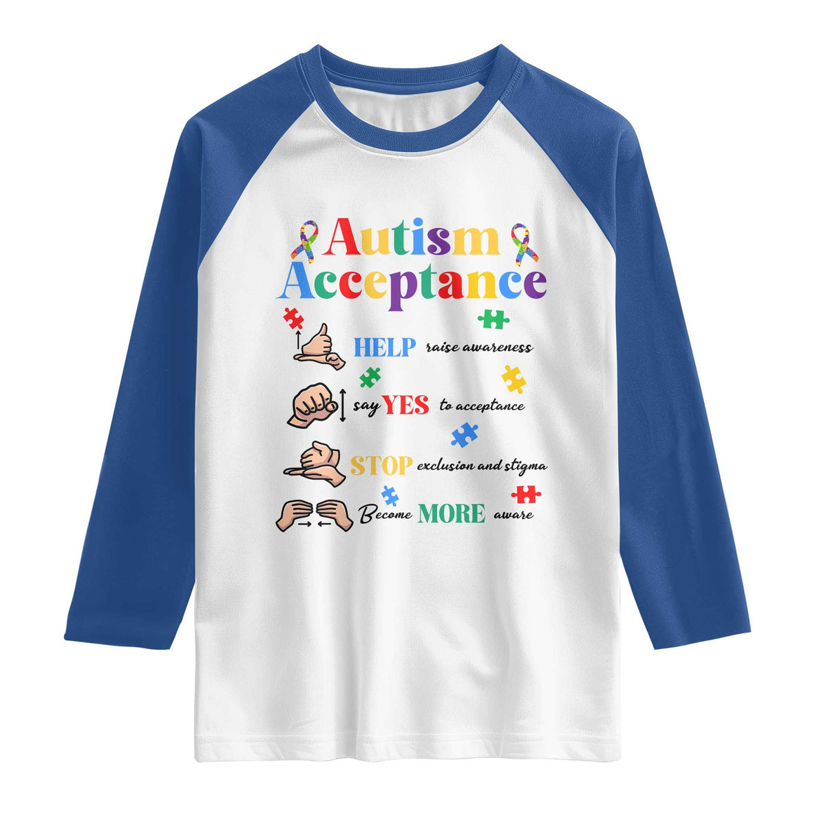 Autism Awareness Acceptance Hand Sign Language SPED Teacher Raglan Shirt