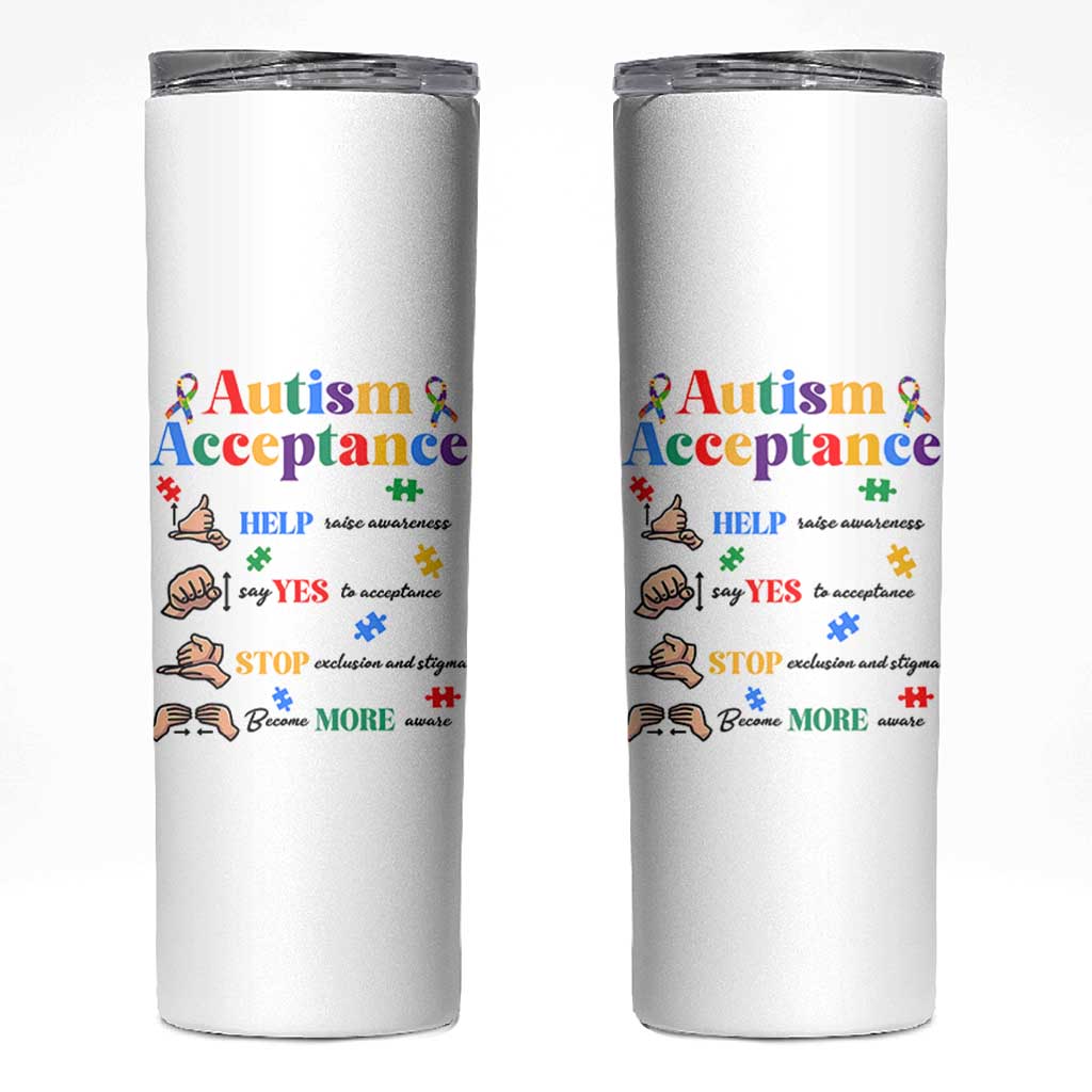 Autism Awareness Acceptance Hand Sign Language SPED Teacher Skinny Tumbler
