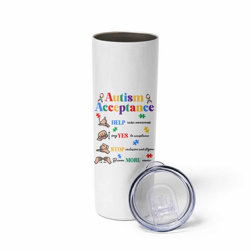 Autism Awareness Acceptance Hand Sign Language SPED Teacher Skinny Tumbler