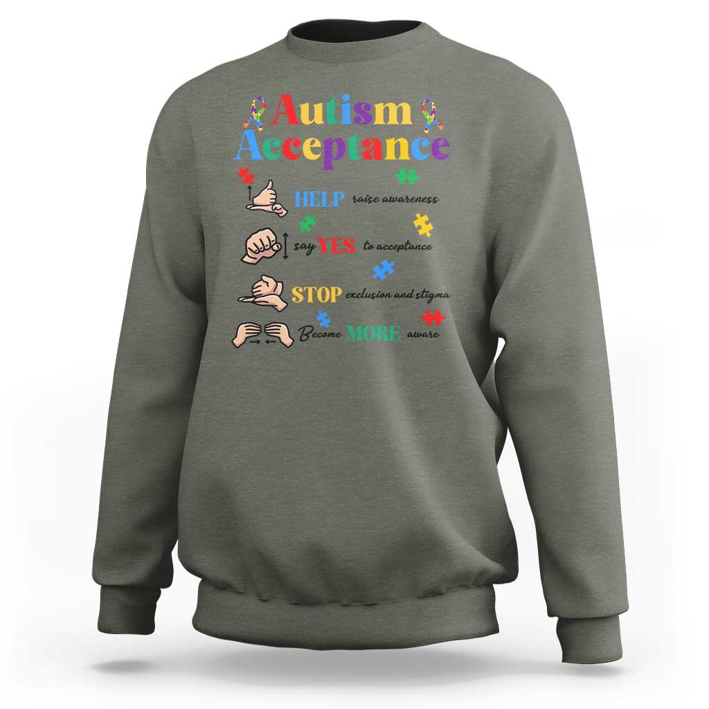 Autism Awareness Acceptance Hand Sign Language SPED Teacher Sweatshirt