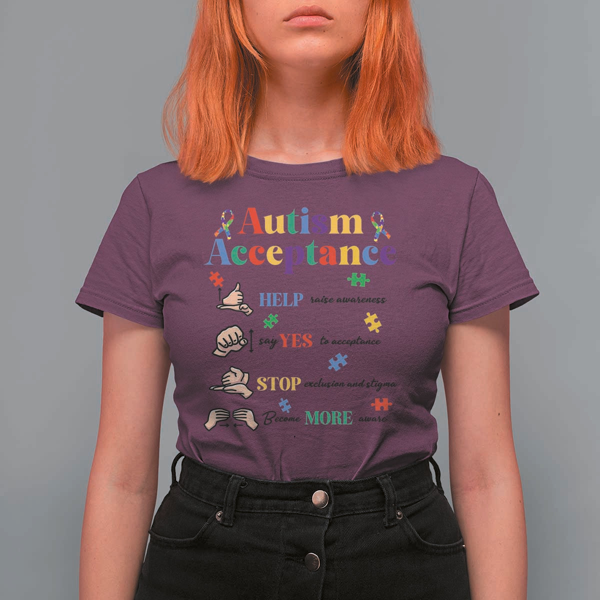 Autism Awareness Acceptance Hand Sign Language SPED Teacher T Shirt For Women