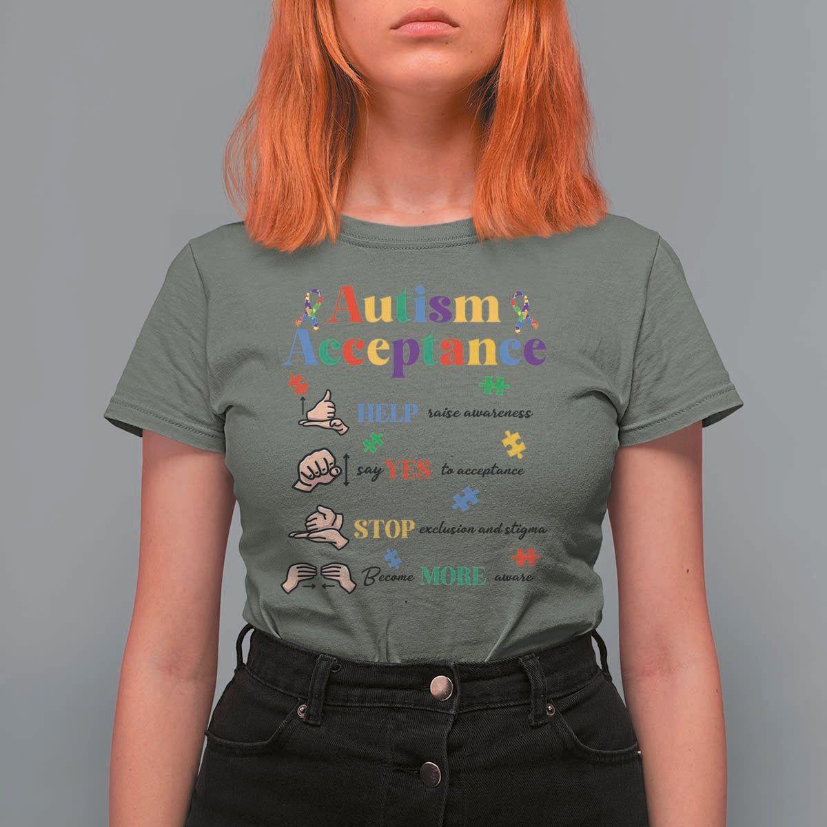 Autism Awareness Acceptance Hand Sign Language SPED Teacher T Shirt For Women