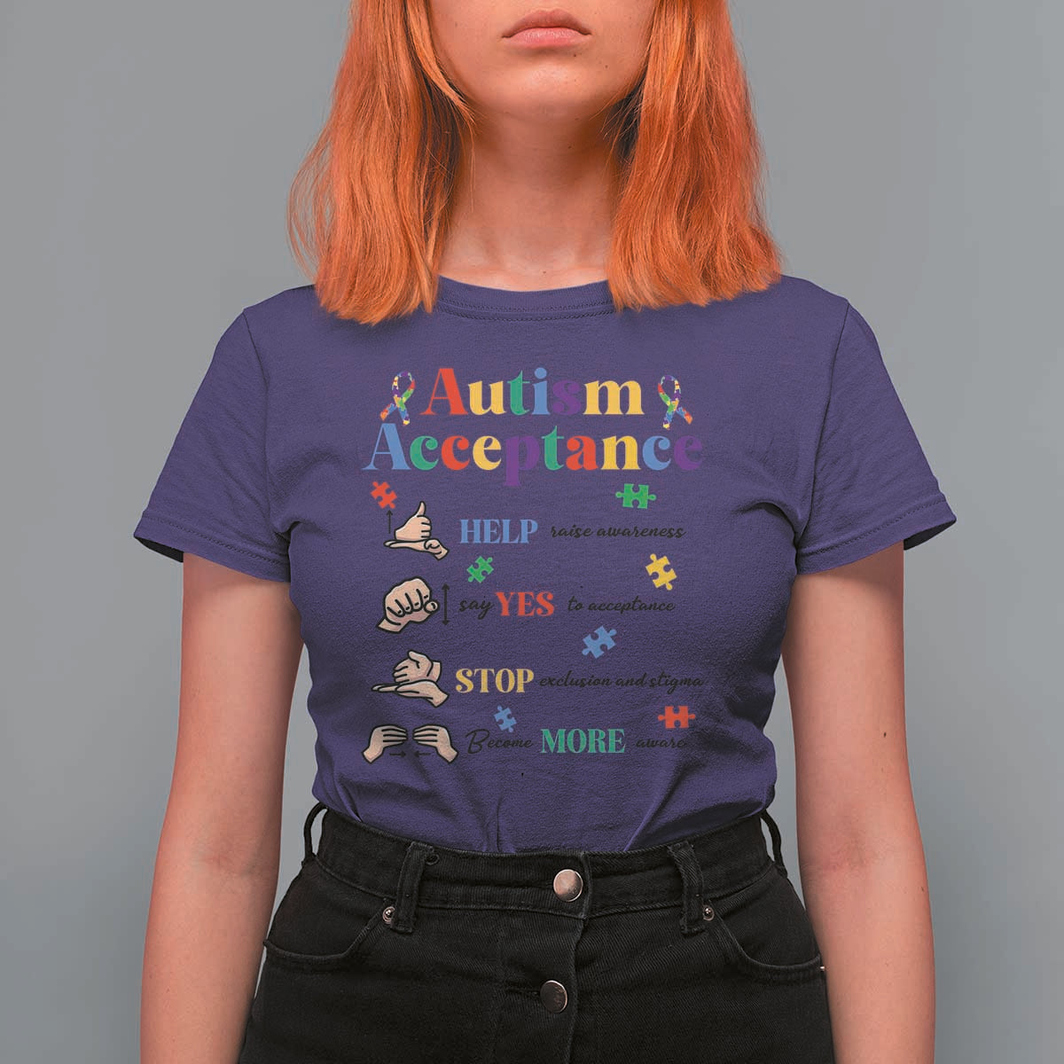 Autism Awareness Acceptance Hand Sign Language SPED Teacher T Shirt For Women