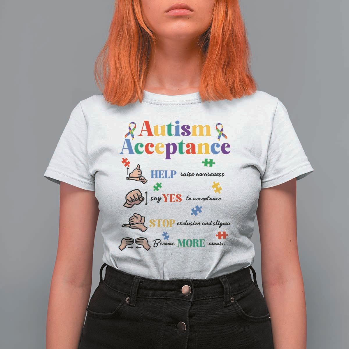 Autism Awareness Acceptance Hand Sign Language SPED Teacher T Shirt For Women