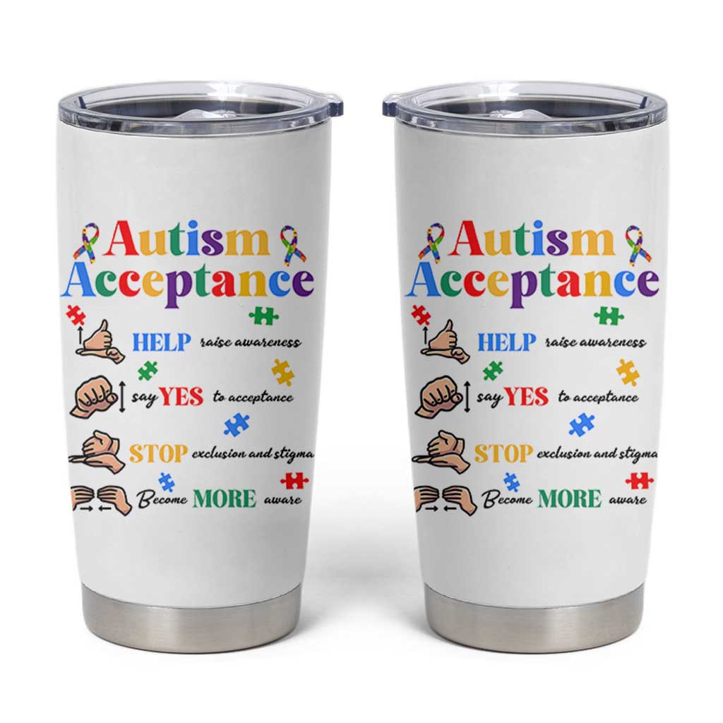 Autism Awareness Acceptance Hand Sign Language SPED Teacher Tumbler Cup