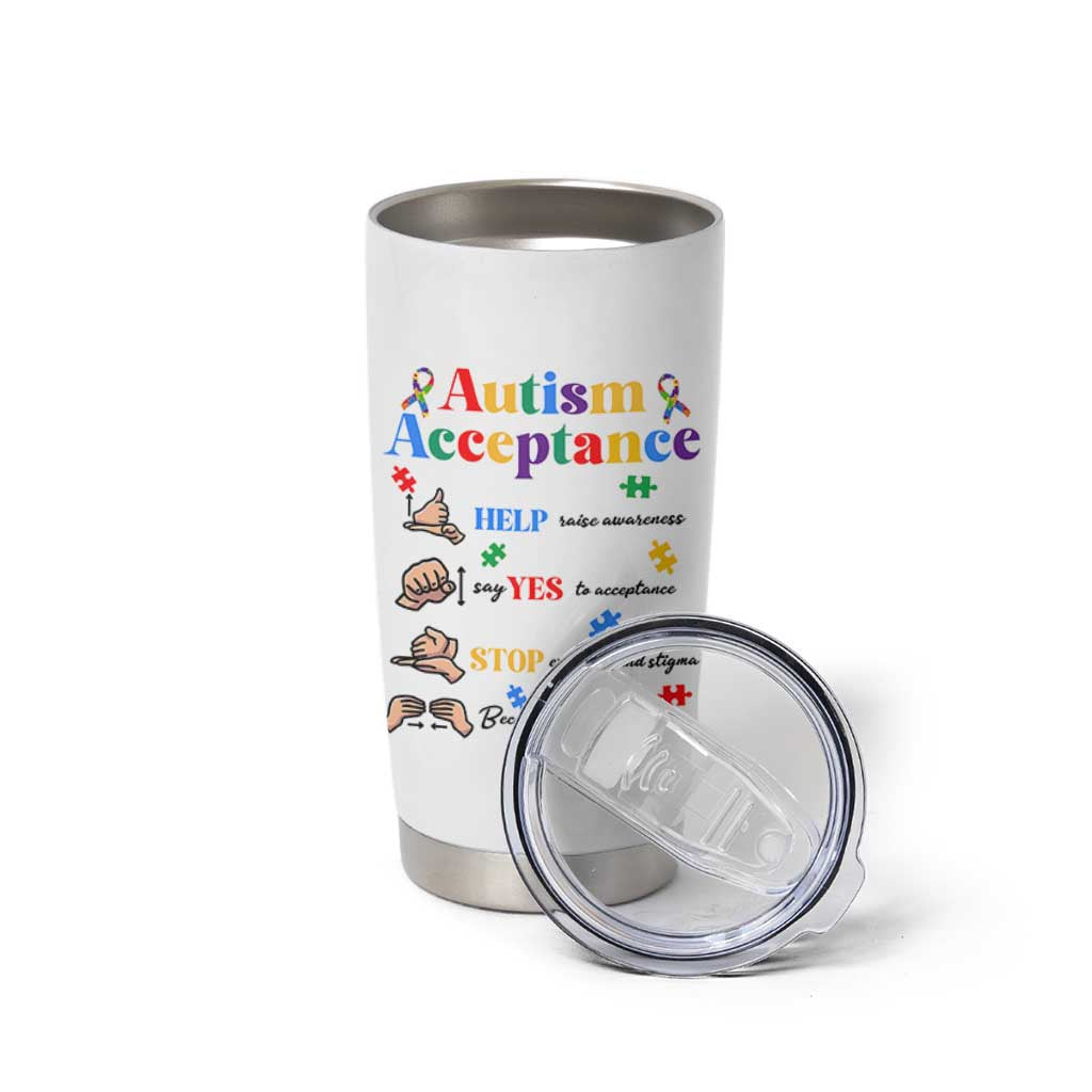 Autism Awareness Acceptance Hand Sign Language SPED Teacher Tumbler Cup