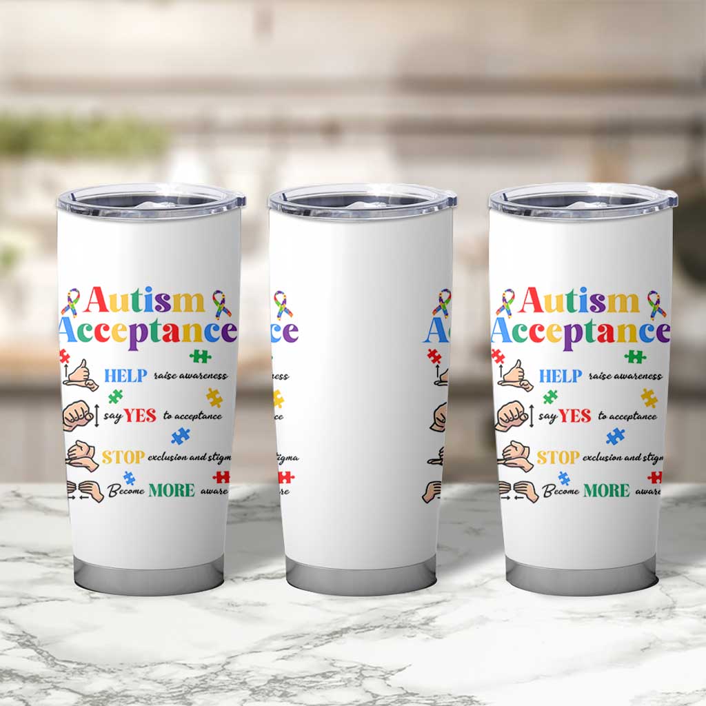 Autism Awareness Acceptance Hand Sign Language SPED Teacher Tumbler Cup