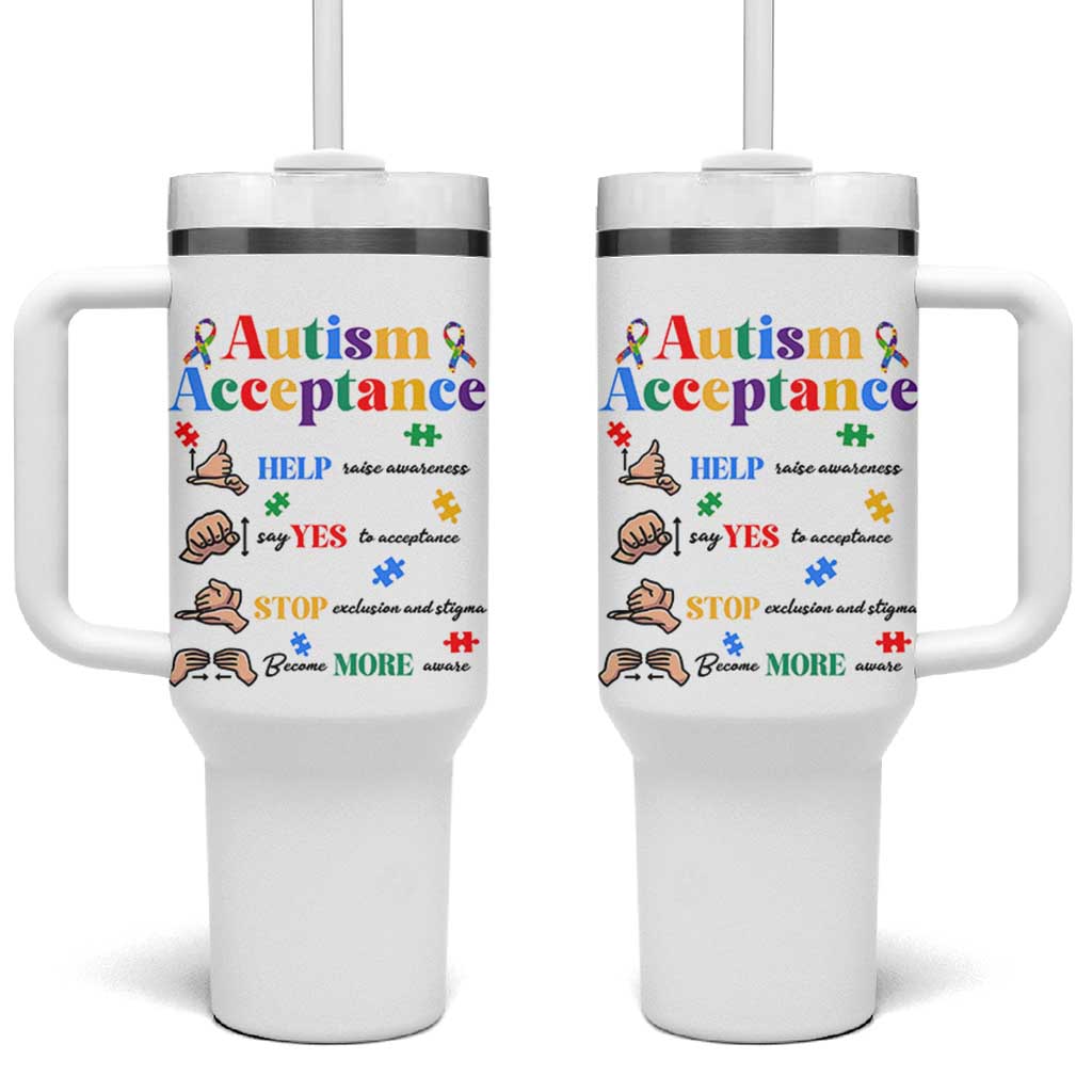 Autism Awareness Acceptance Hand Sign Language SPED Teacher Tumbler With Handle