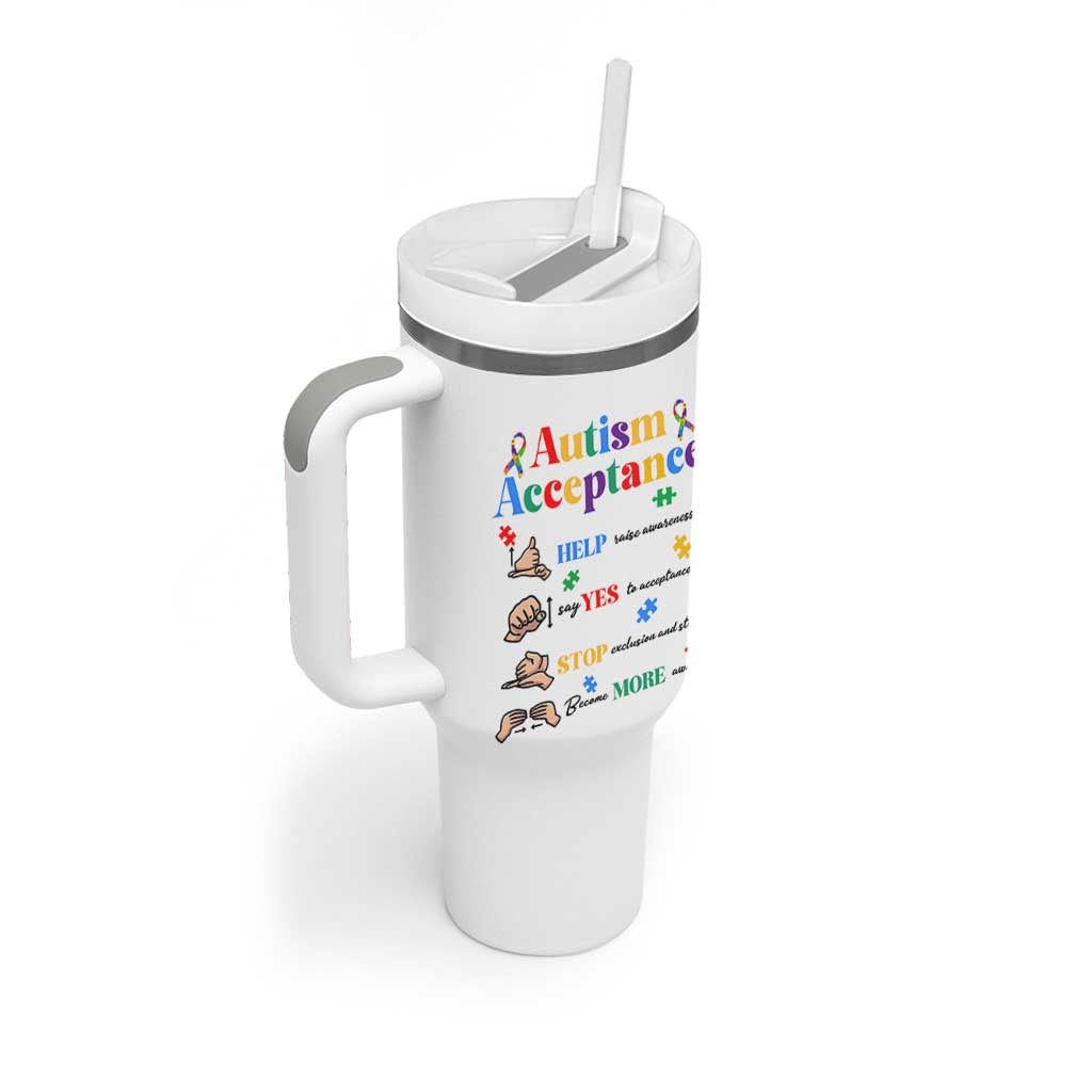 Autism Awareness Acceptance Hand Sign Language SPED Teacher Tumbler With Handle