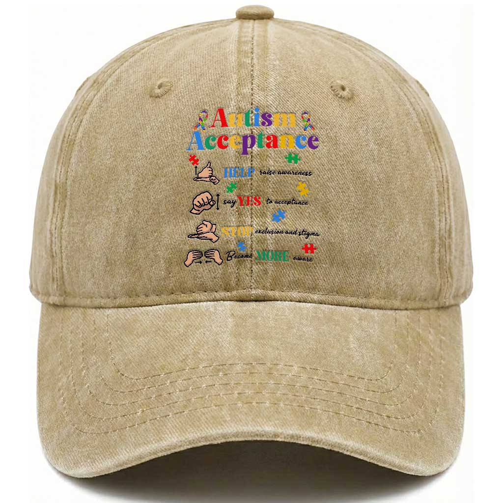 Autism Awareness Acceptance Hand Sign Language SPED Teacher Washed Cotton Baseball Cap