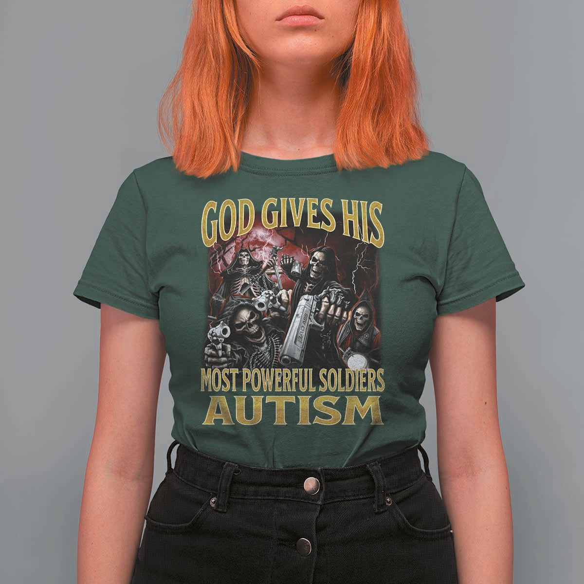 God Gives His Most Powerful Soldiers Autism T Shirt For Women Funny Hard Skeleton Meme