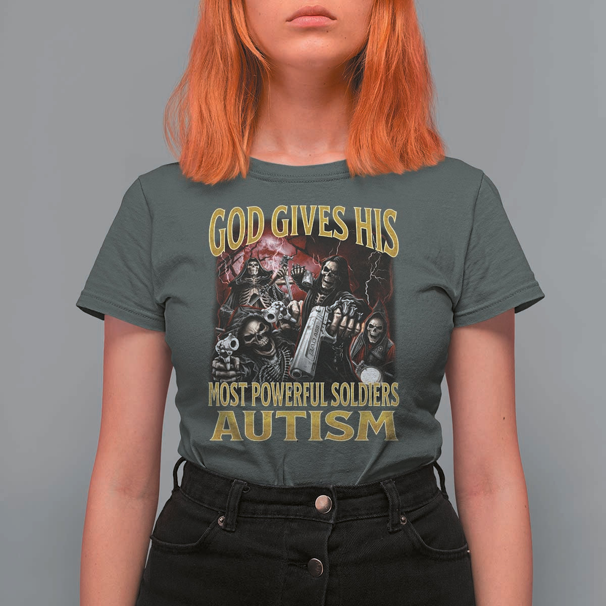 God Gives His Most Powerful Soldiers Autism T Shirt For Women Funny Hard Skeleton Meme