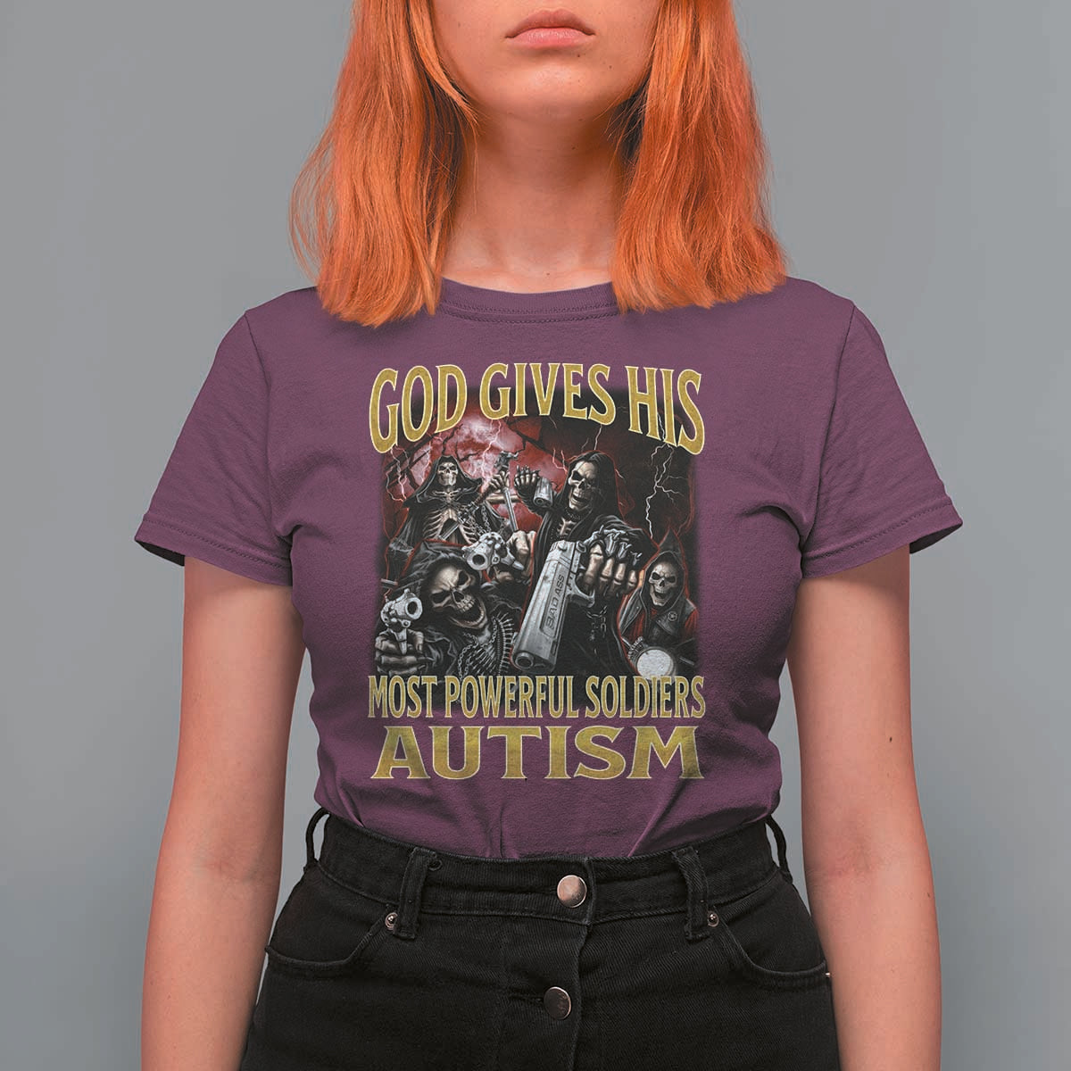 God Gives His Most Powerful Soldiers Autism T Shirt For Women Funny Hard Skeleton Meme
